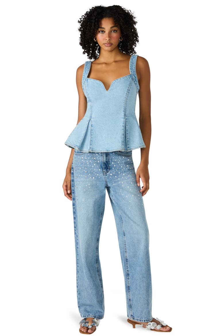 Zenia Stretch Cotton Peplum Top, Alternate, color, DELFT BLUE