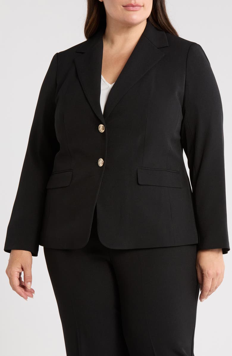 KASPER Stretch Crepe Two-Button Blazer, Alternate, color, Black