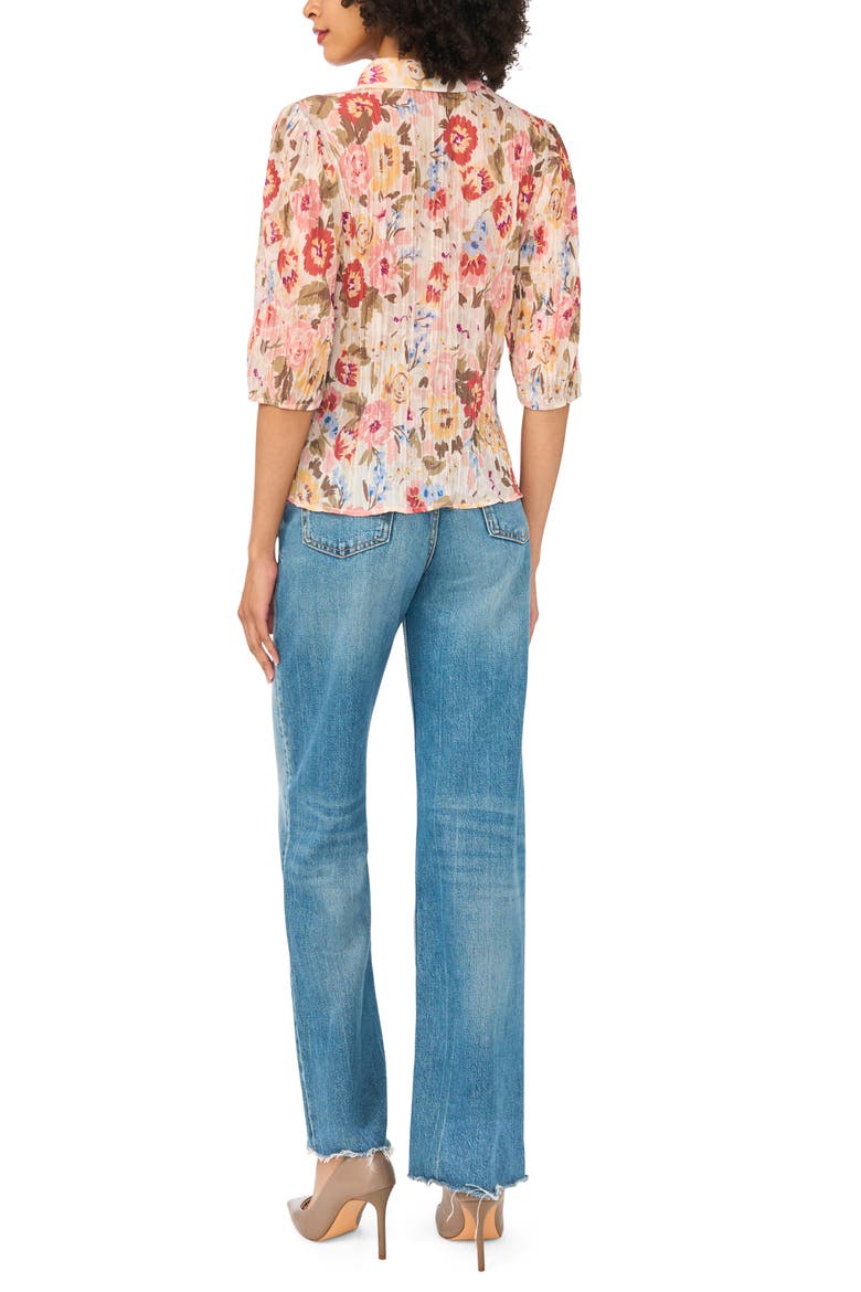 Flutter Sleeve Floral Button-Down Shirt, Alternate, color, SAND DRIFT