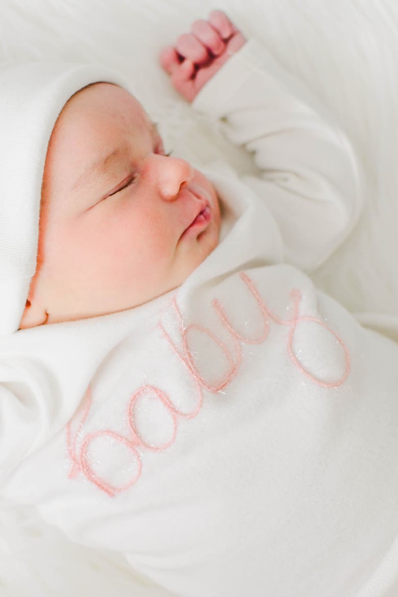 "baby" Pink Sparkle Embroidered Two Piece Set, Alternate, color, Cream