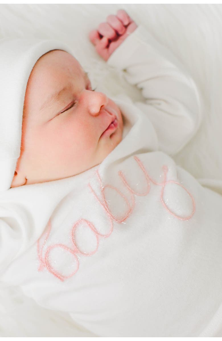 oh baby! "baby" Pink Sparkle Embroidered Two Piece Set, Alternate, color, Cream