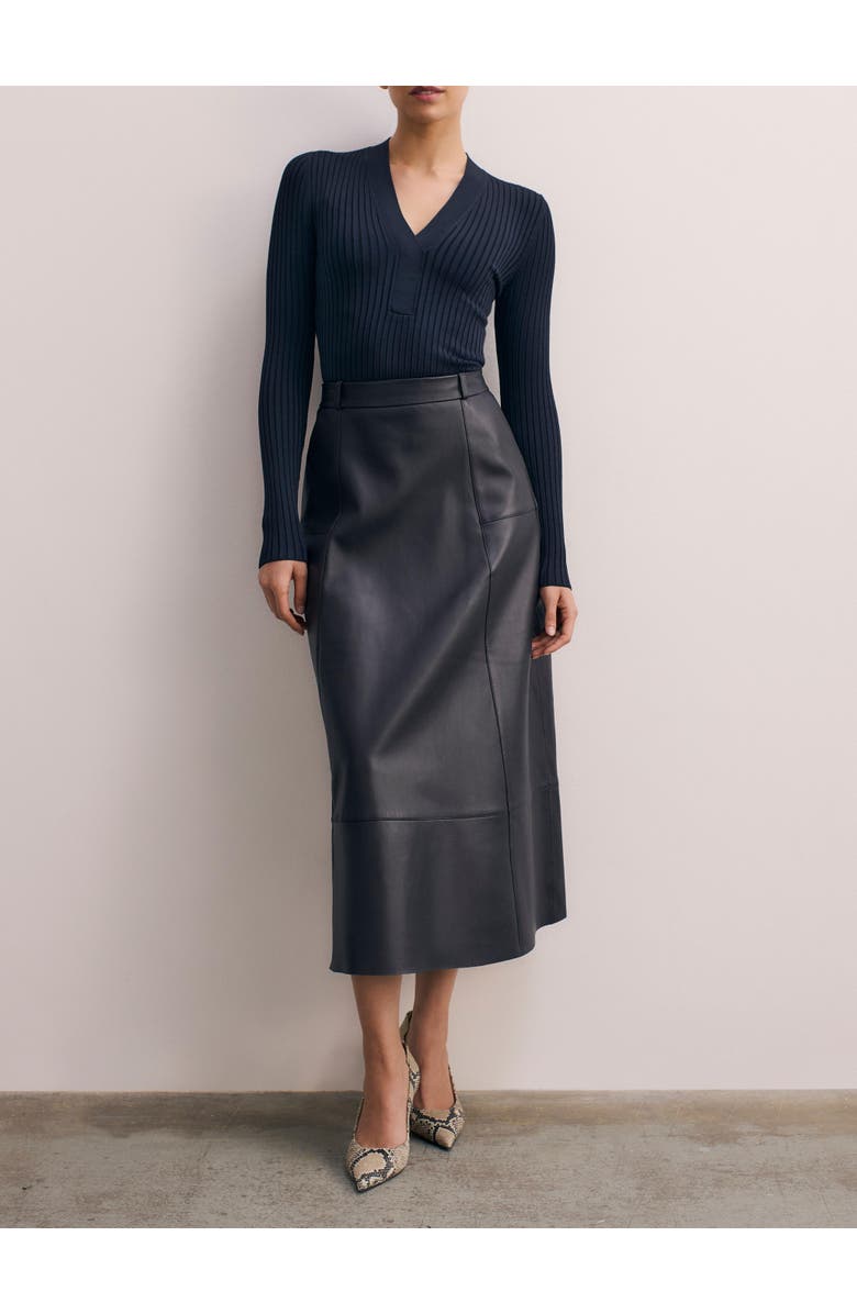 The Fold Andalo Leather Skirt, Alternate, color, Navy