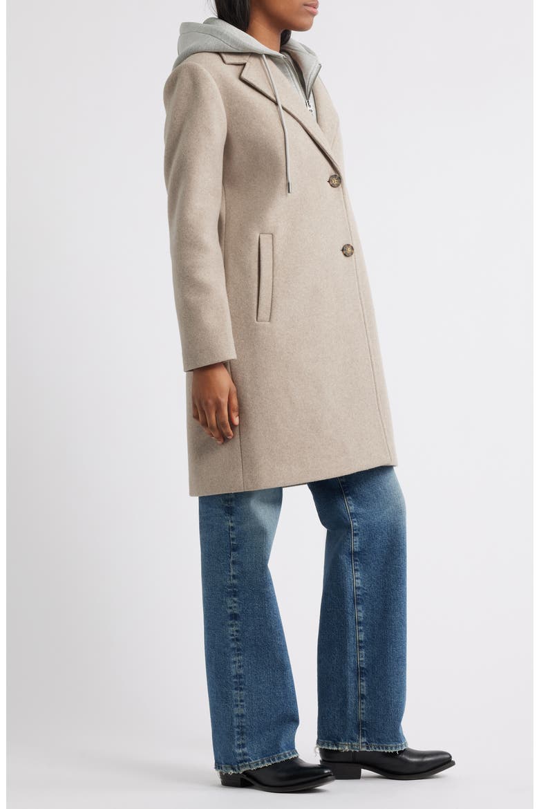 Layered Hoodie Bib Coat, Alternate, color, OATMEAL