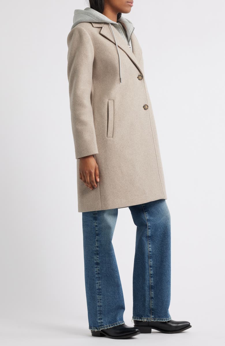 Lucky Brand Layered Hoodie Bib Coat, Alternate, color, Oatmeal