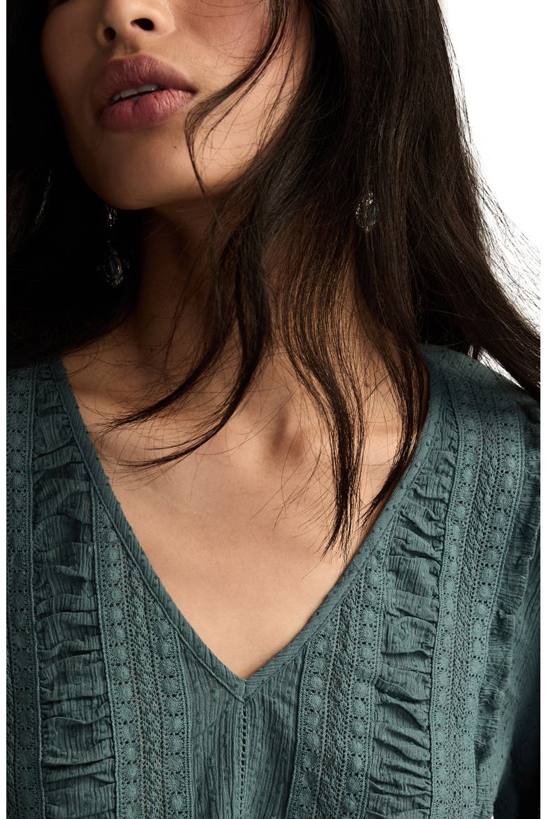 Lace Accent Cotton Peplum Top, Alternate, color, STORMY WEATHER