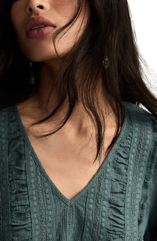 Lucky Brand Lace Accent Cotton Peplum Top In Green