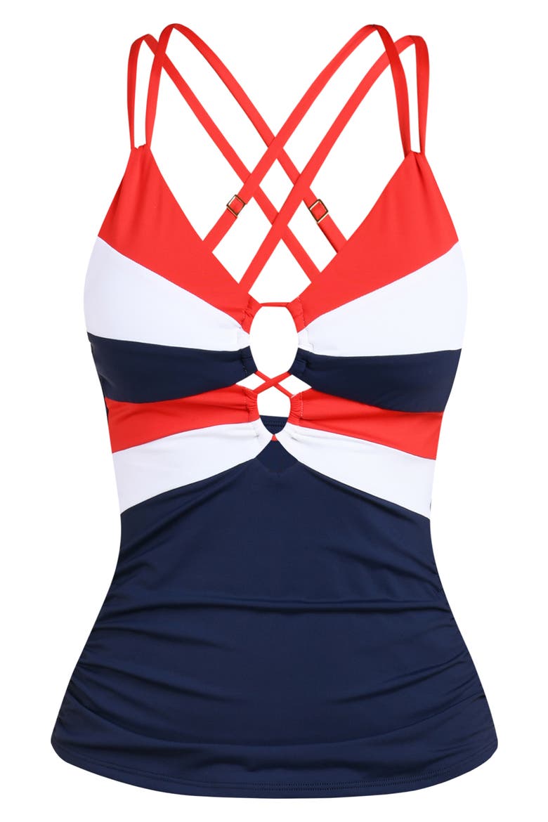 Americana Lace-Up Underwire Tankini, Alternate, color, BLUE MULTI