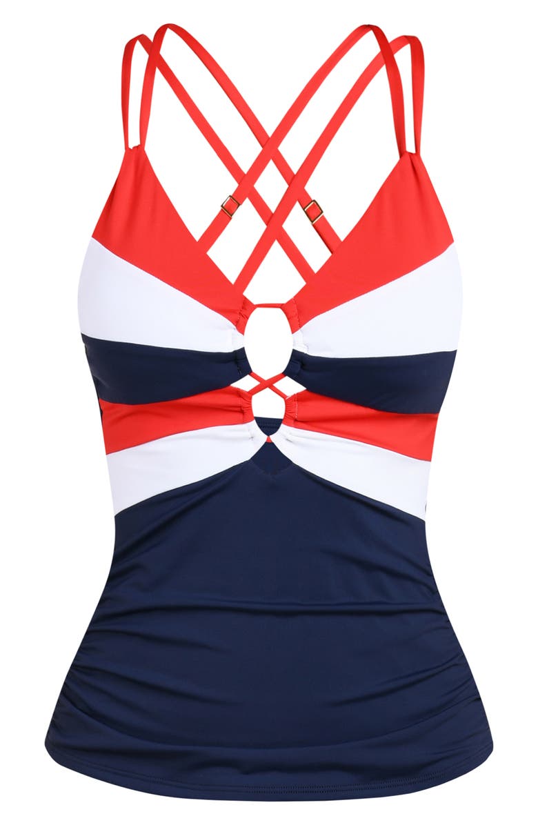 La Blanca Americana Lace-Up Underwire Tankini, Alternate, color, Blue Multi