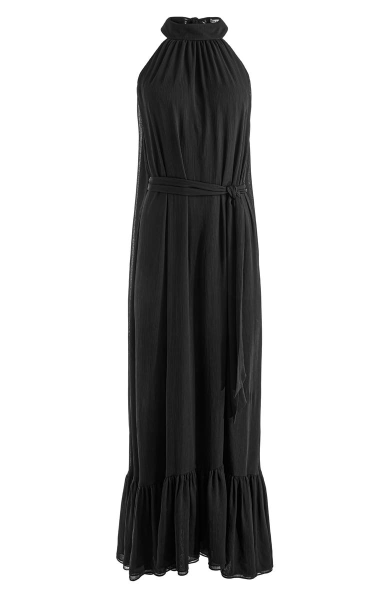 Alice + Olivia Jovie Tie Waist Sleeveless Cape Maxi Dress, Alternate, color, Black