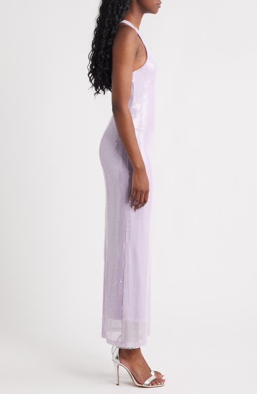 Rare London Sequin Sleeveless Gown In Purple