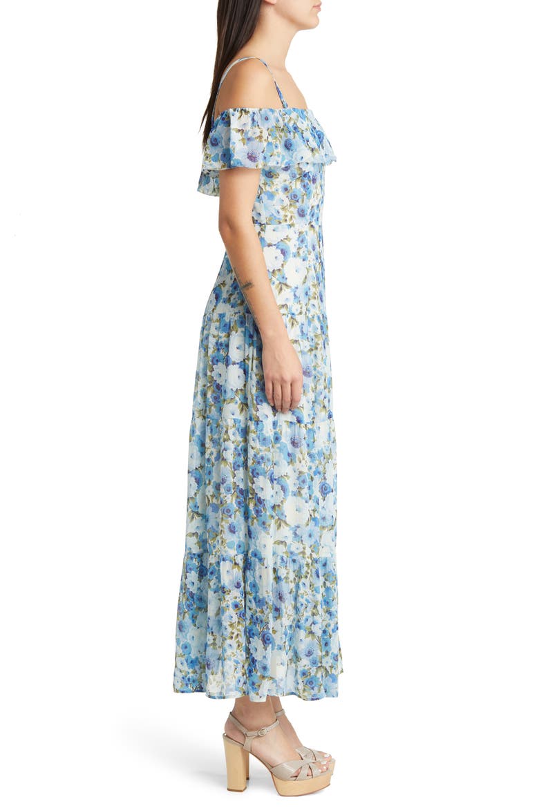Carmelia Floral Cold Shoulder Silk Maxi Dress, Alternate, color, FRENBLUMLT