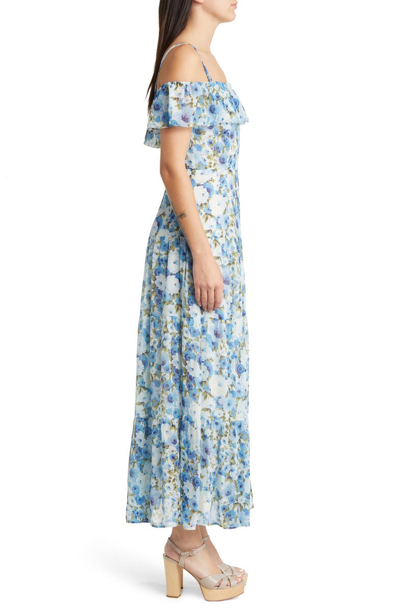 PAIGE Carmelia Floral Cold Shoulder Silk Maxi Dress, Alternate, color, Frenblumlt