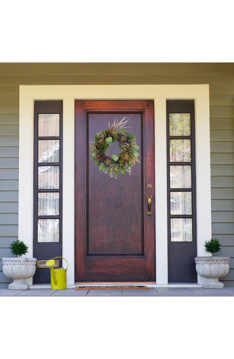 Northlight Mixed Succulent and Pomegranate Artificial Wreath, 24-Inch, Alternate, color, Green