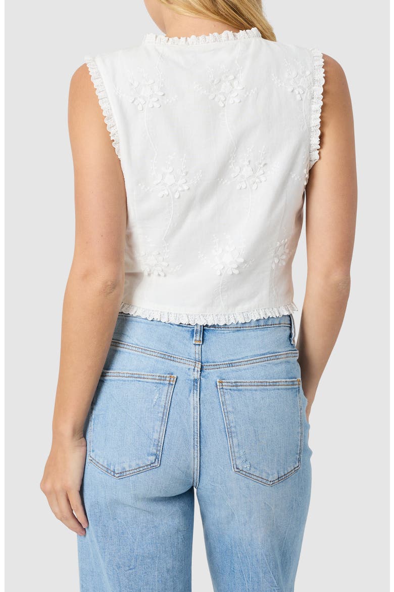 Ruffle Embroidered Tie Front Cotton Tank, Alternate, color, WHITE
