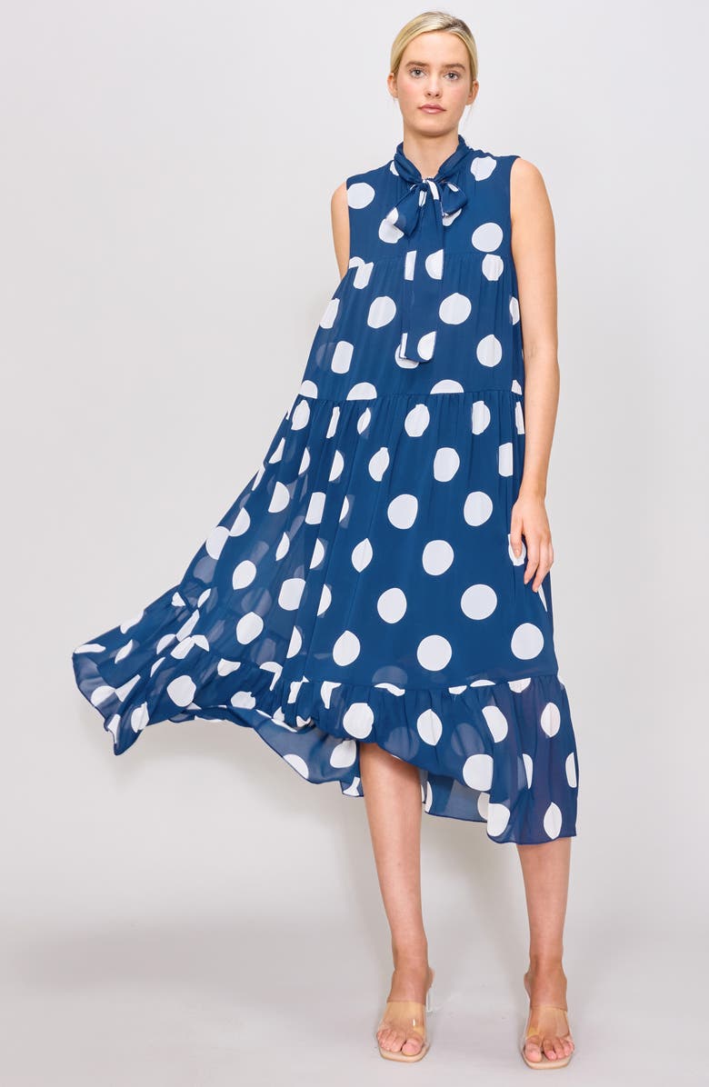 MELLODAY Tie Neck Sleeveless Tiered Midi Dress, Alternate, color, 