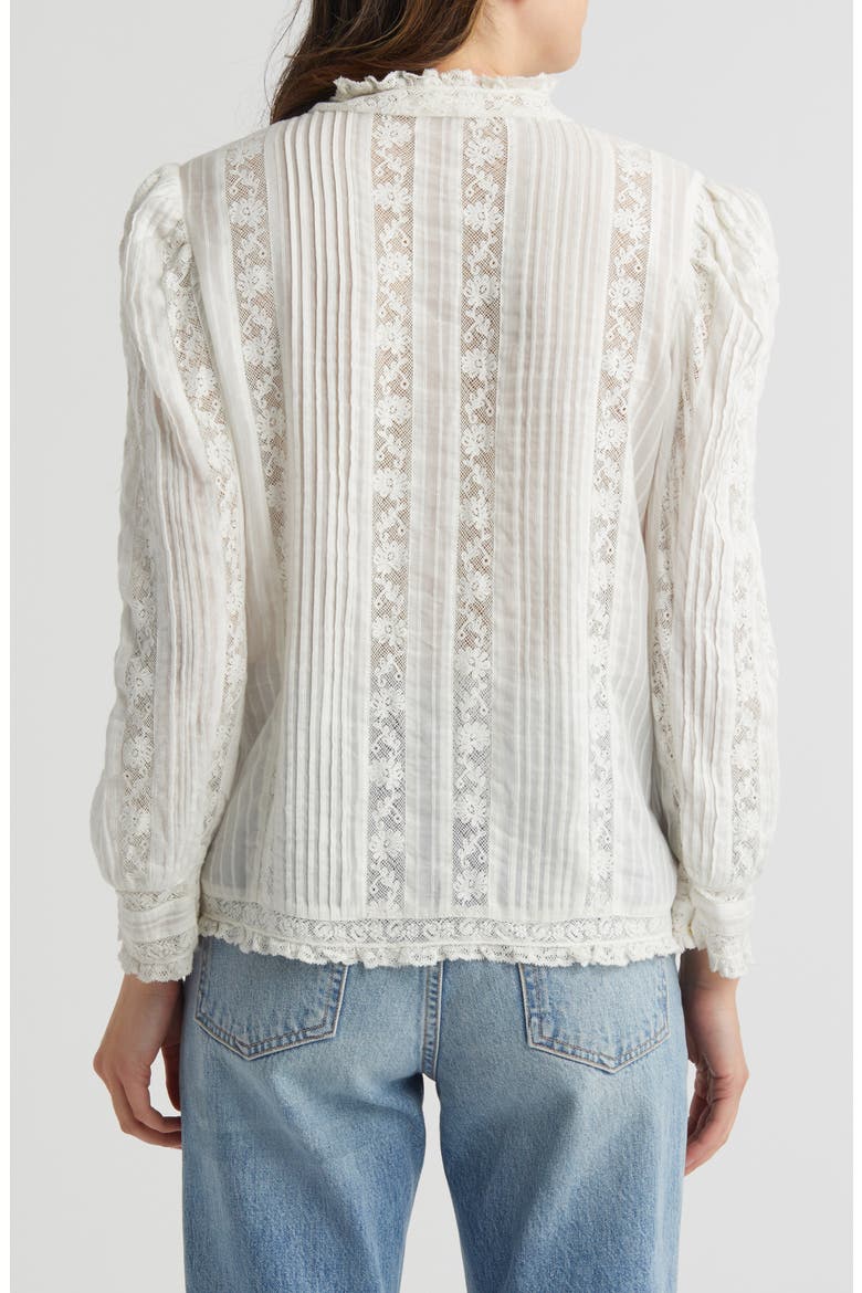 Jacque Lace Inset Button Front Shirt, Alternate, color, TRUE WHITE