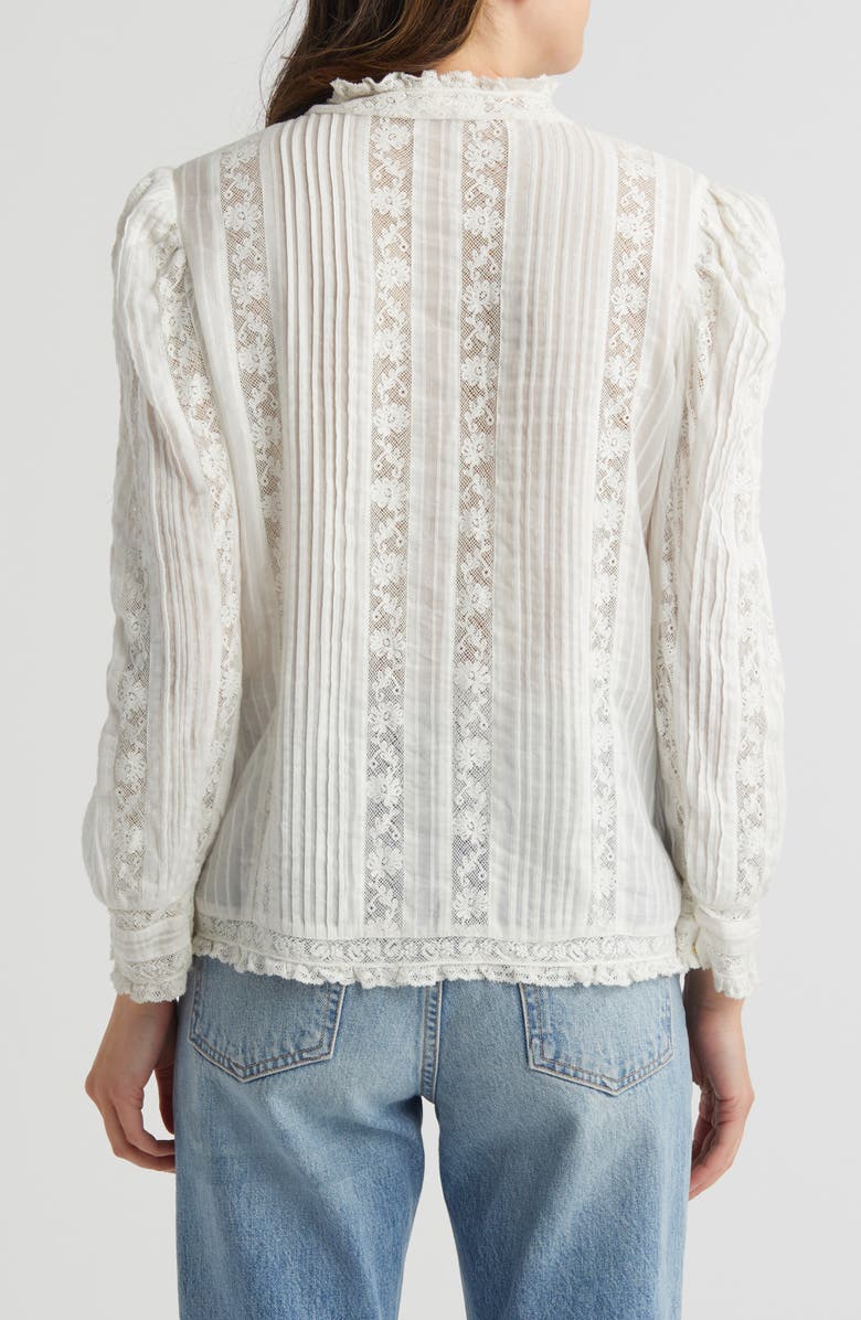 LoveShackFancy Jacque Lace Inset Button Front Shirt, Alternate, color, 