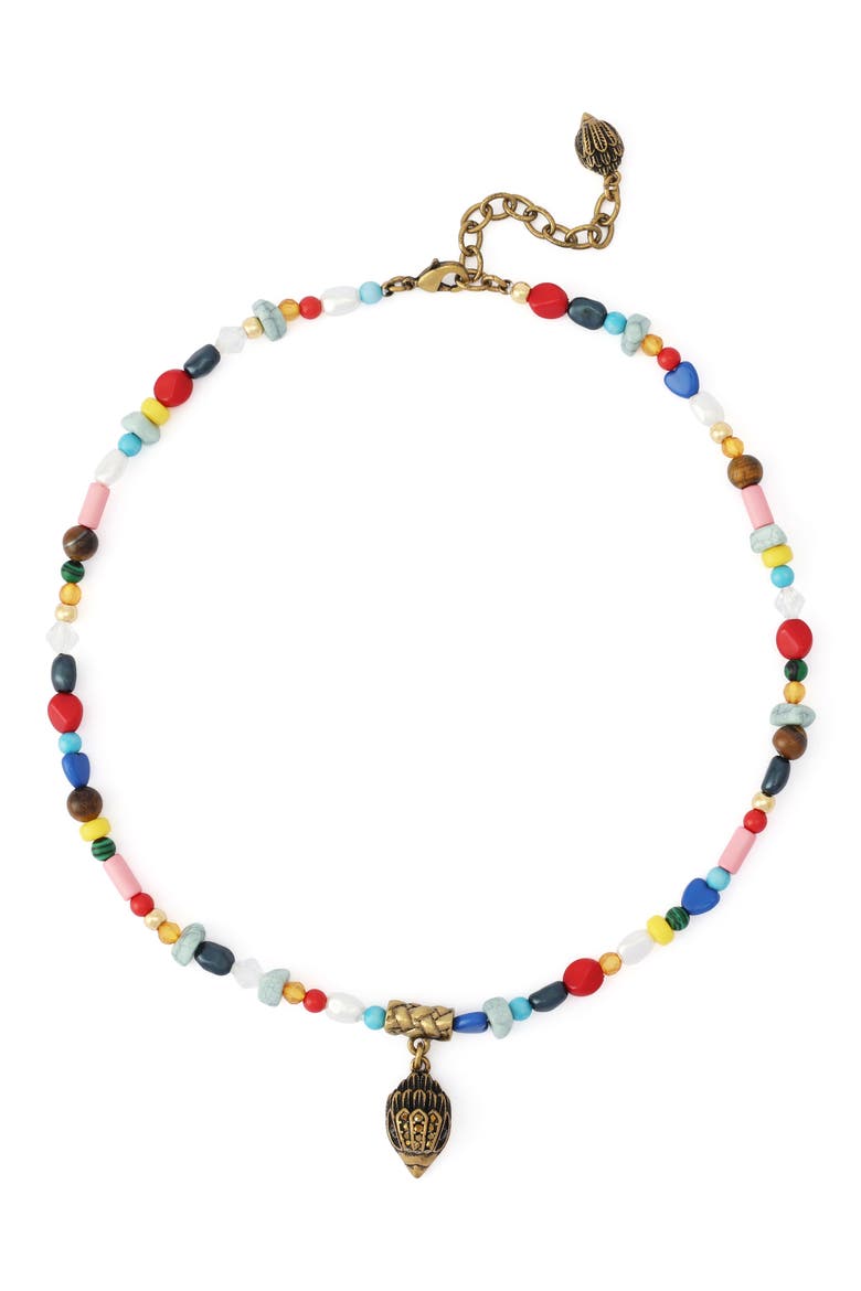 Pavé Eagle Head Beaded Pendant Necklace, Alternate, color, GOLD/ MULTI
