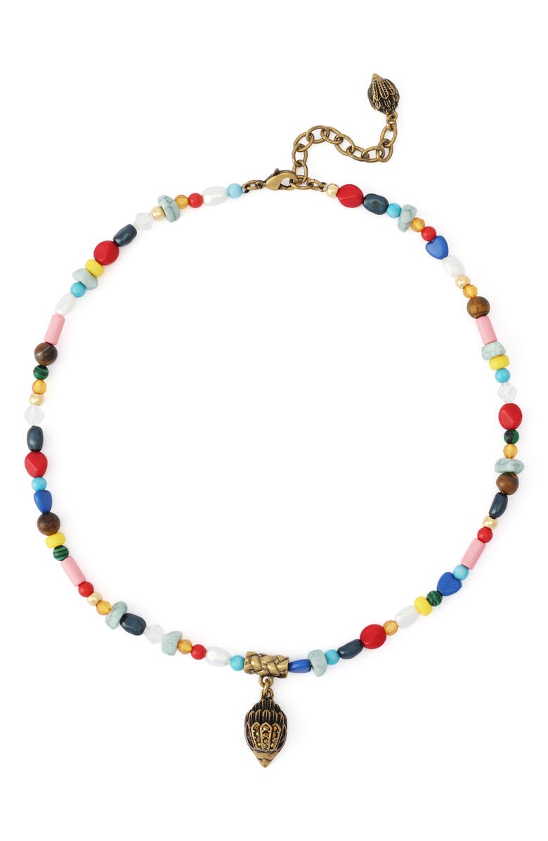 Kurt Geiger London Pavé Eagle Head Beaded Pendant Necklace, Alternate, color, Gold/ Multi