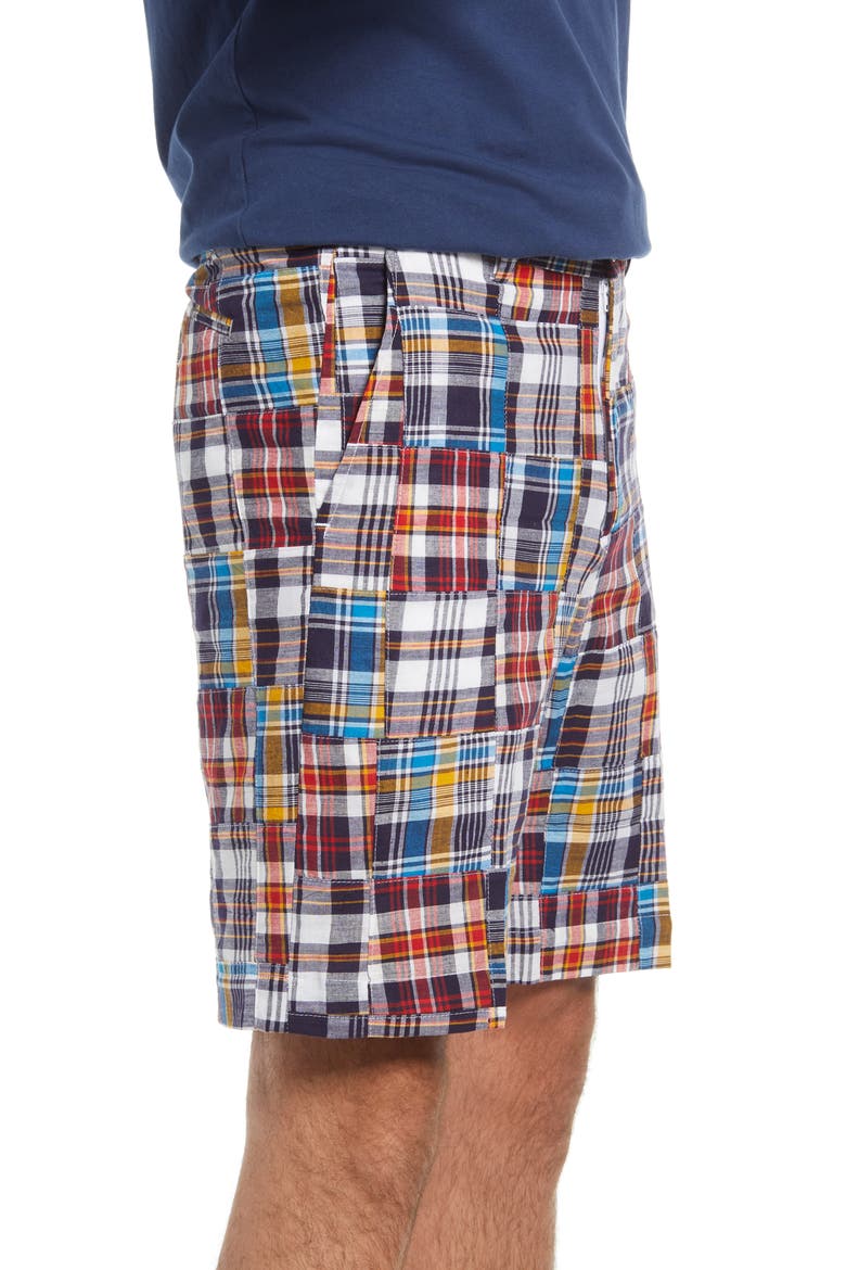 Patchwork Madras Flat Front Shorts, Alternate, color, BLUE