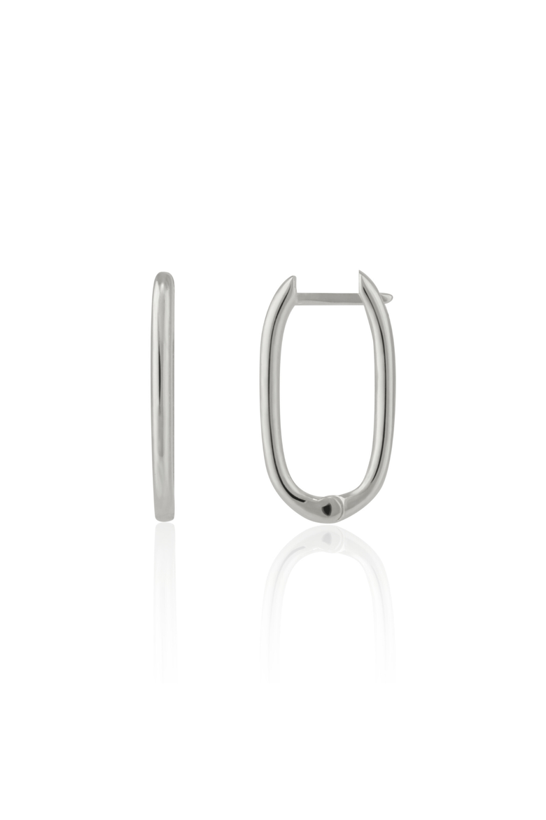 Oval Rectangular Sterling Silver Hoop Earring, Main, color, Silver