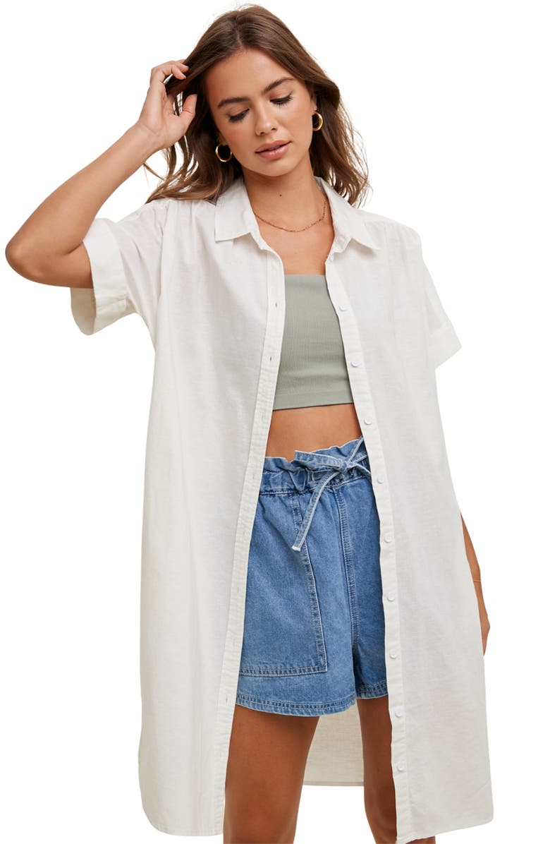 WISHLIST Linen & Cotton Blend Mini Shirtdress, Alternate, color, White