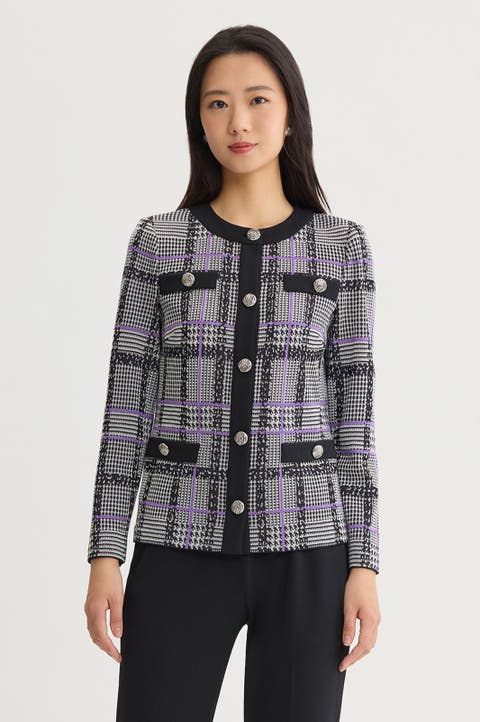 Plaid Tweed Knit Jacket