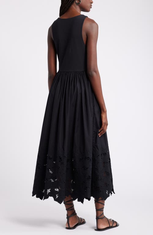 Nordstrom Embroidered Sleeveless Mixed Media Sundress In Black