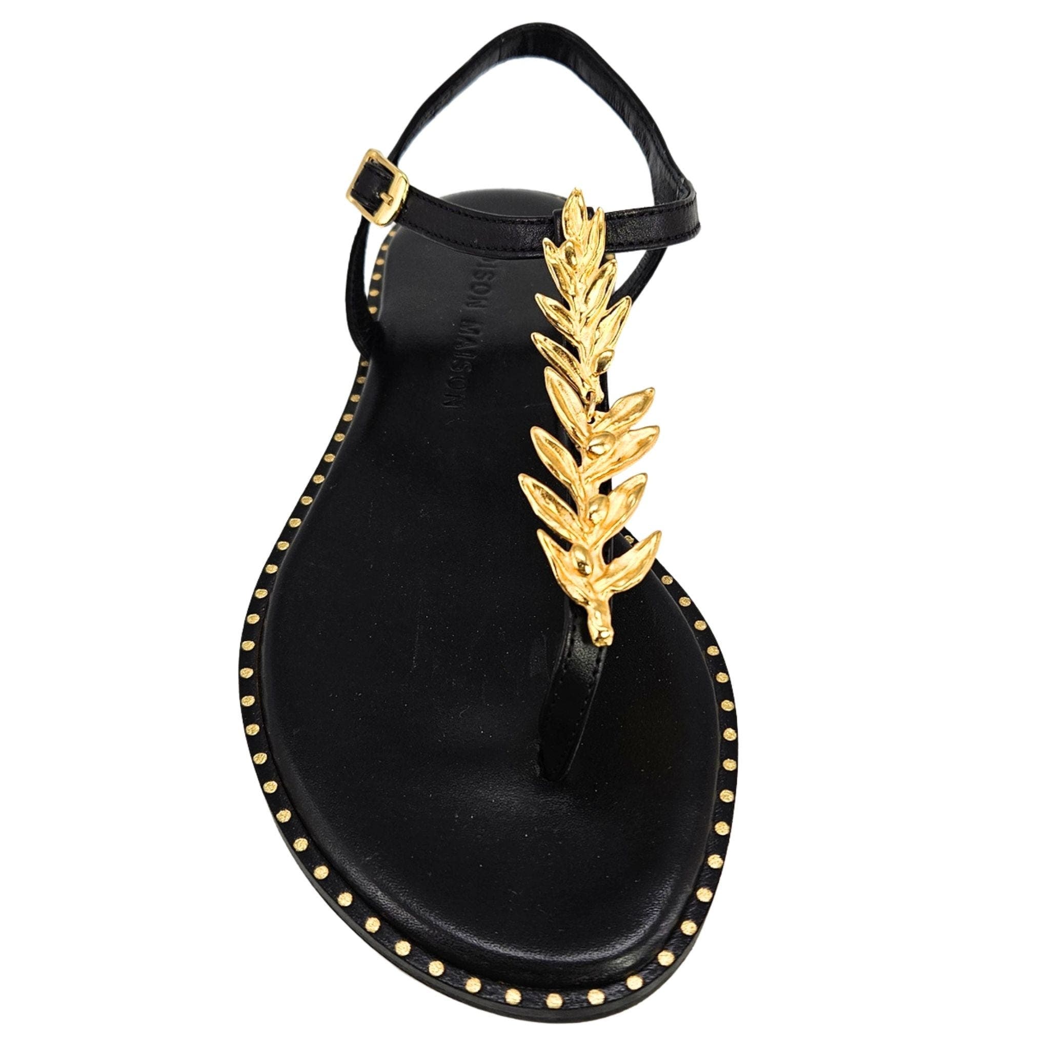 Madison Maison Leather Leaf Flat Thong Sandal, Alternate, color, Black