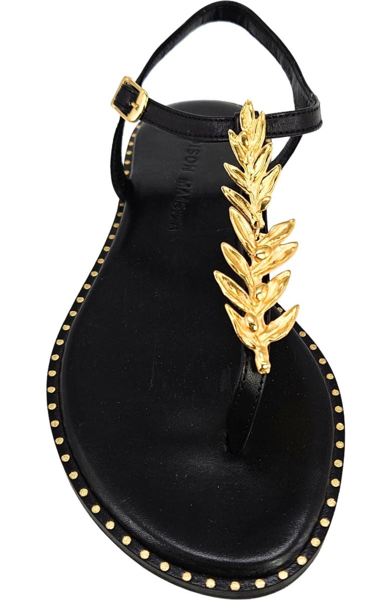 Madison Maison Leather Leaf Flat Thong Sandal, Alternate, color, Black