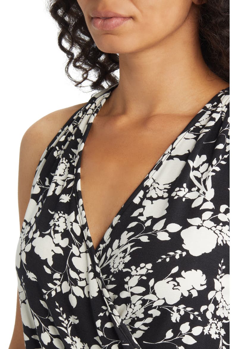 Print Faux Wrap Tank, Alternate, color, BLACK/ IVORY