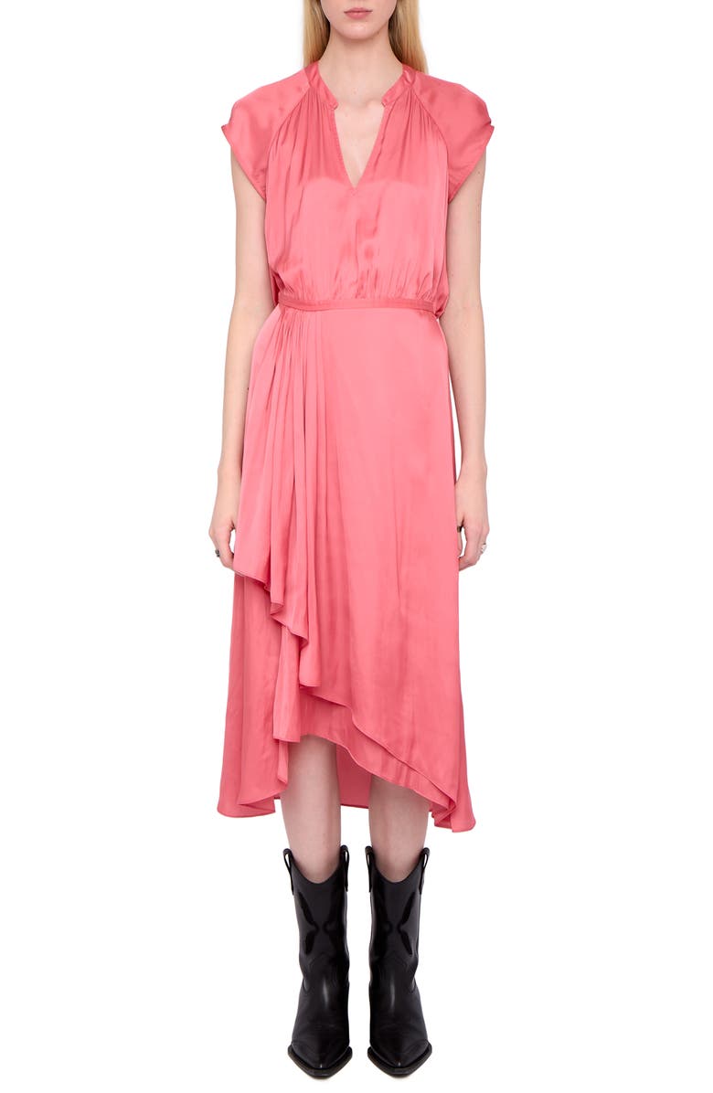 Zadig & Voltaire Randall Ruffle Satin Dress, Main, color, Tea Rose