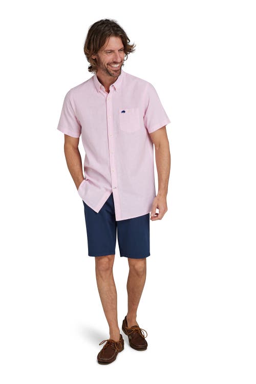Raging Bull Short Sleeve Linen Shirt In Pink