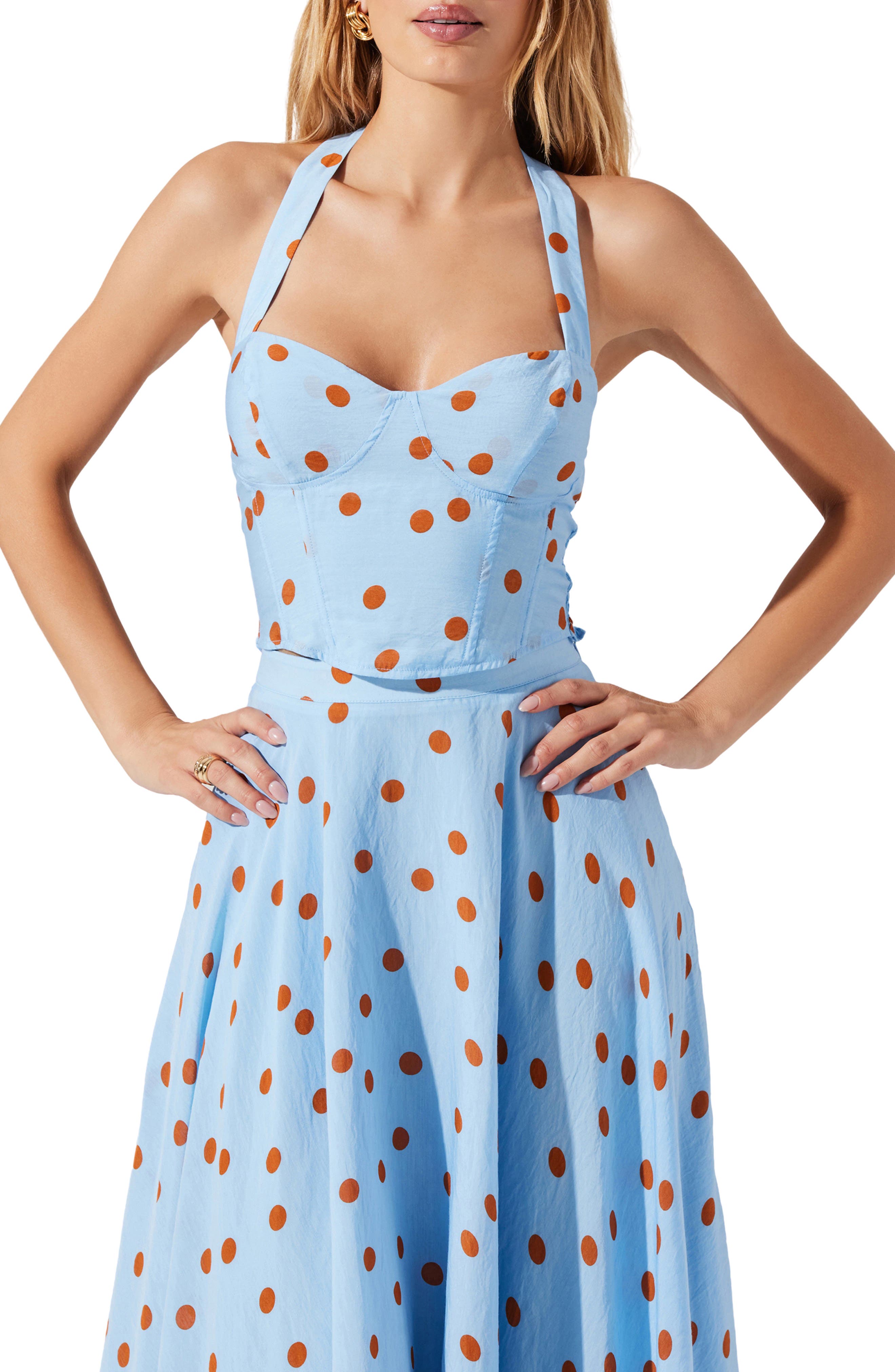 ASTR the Label Janie Polka Dot Bustier Halter Top