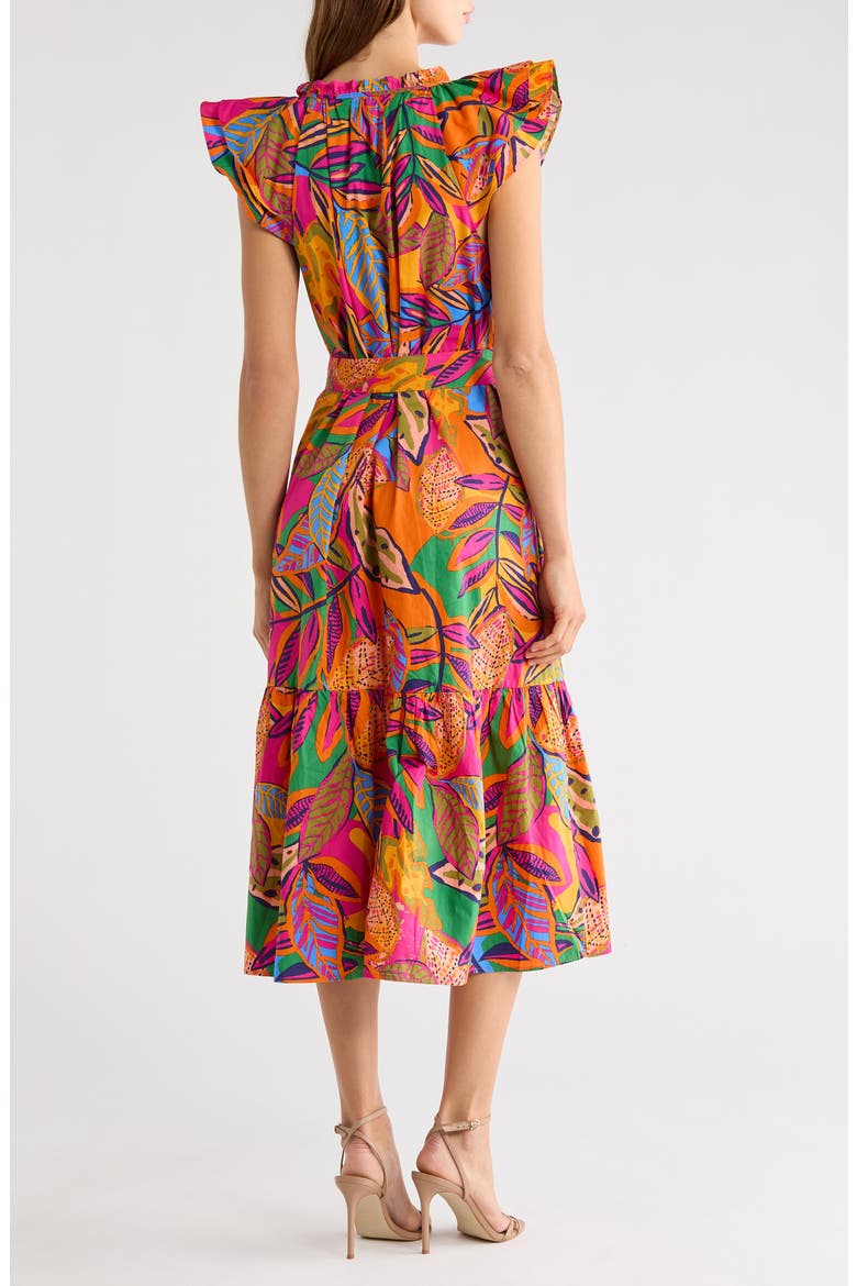 Milana Tropical Print Tiered Cotton Midi Dress, Alternate, color, ORANGE-PINKS-MULTI