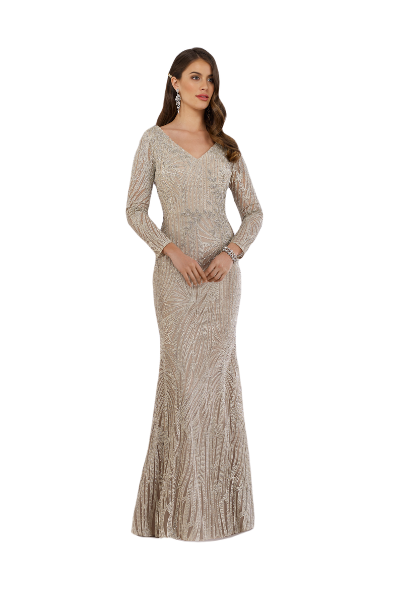 Long Sleeves Lace Mermaid Gown, Main, color, Grey