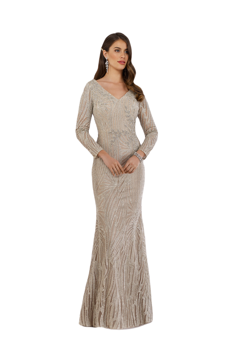 LARA New York Long Sleeves Lace Mermaid Gown, Main, color, Grey
