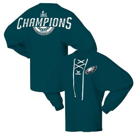 Women's Fanatics  Midnight Green Philadelphia Eagles Super Bowl LIX Champions Lace-Up Spirit Jersey Long Sleeve T-Shirt