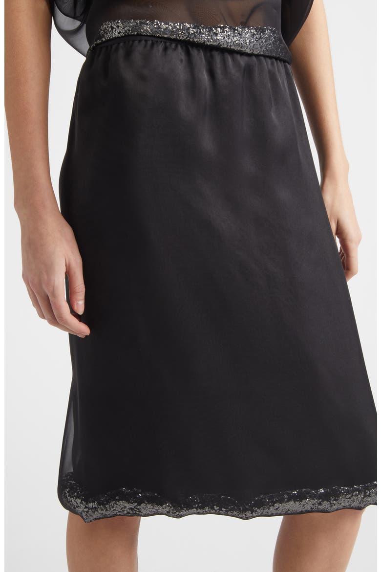 Sidney Glitter Hem Sheer Silk Skirt, Alternate, color, BLACK