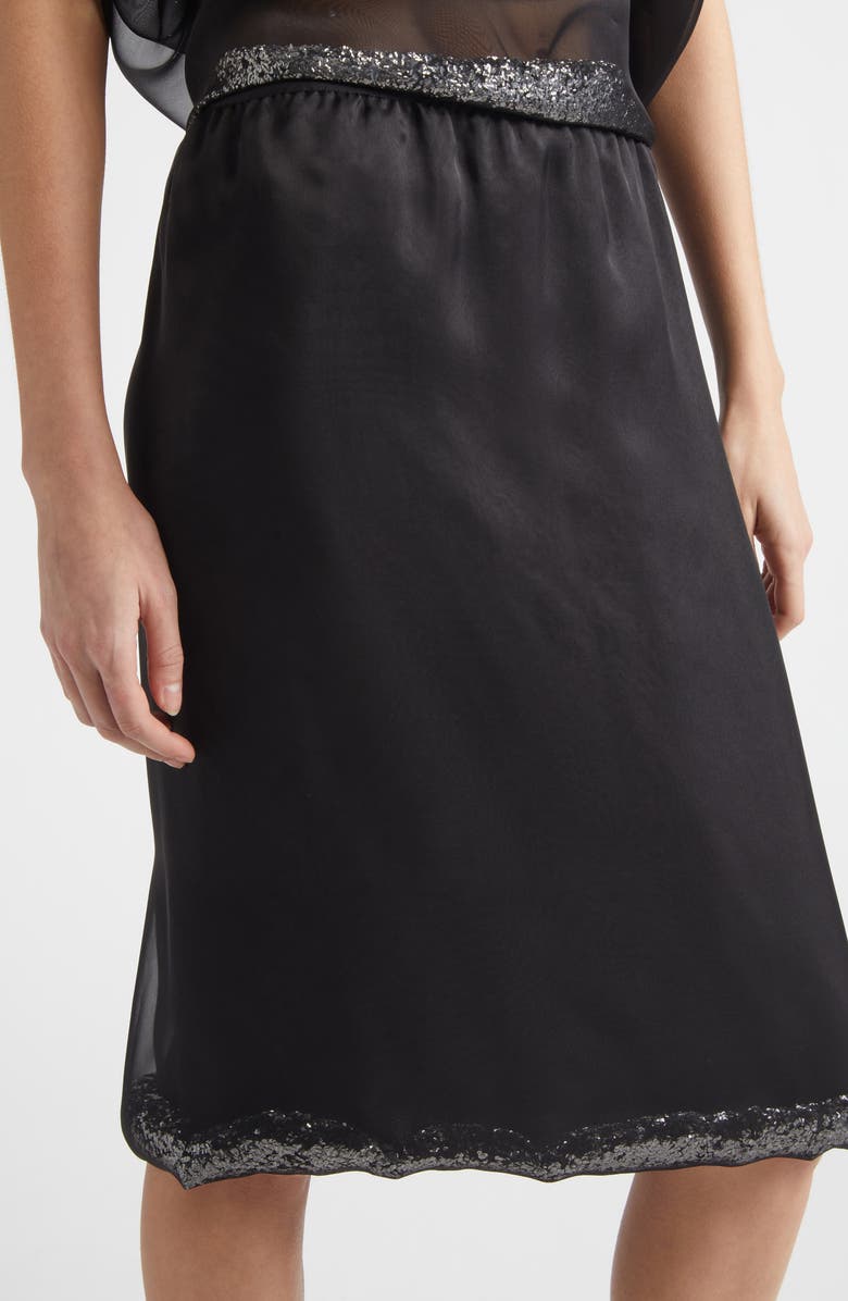 JULIE KEGELS Sidney Glitter Hem Sheer Silk Skirt, Alternate, color, Black