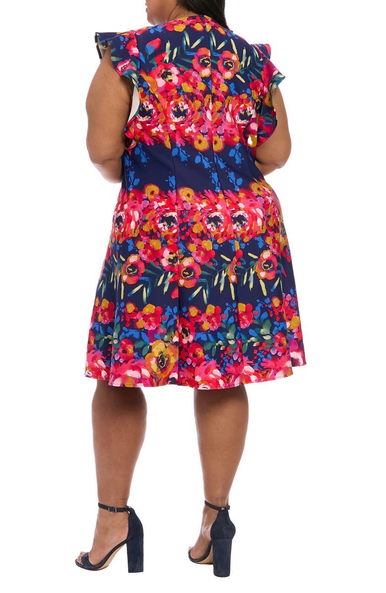 London Times Stripe Scuba Knit Fit & Flare Dress, Alternate, color, Navy/ Raspberry