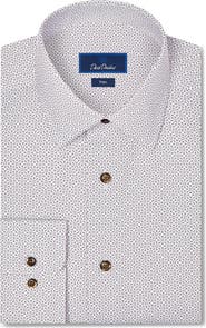 David Donahue Trim Fit Geometric Print Cotton Dress Shirt