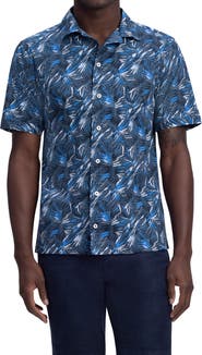 Bugatchi Men's Shaped Fit Print Stretch Cotton Short Sleeve Button-Up Shirt
