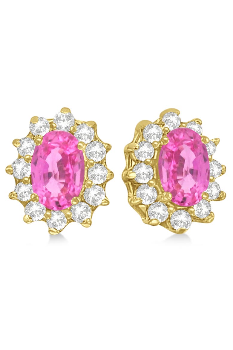 Oval Pink Sapphire & Diamond Accented Earrings 14k, Main, color, 2.05ct/Yellow Gold