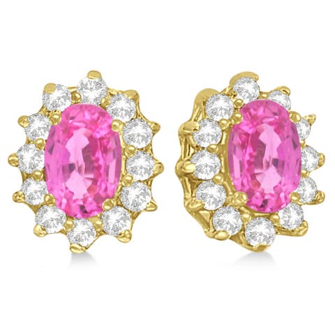 Oval Pink Sapphire & Diamond Accented Earrings 14k