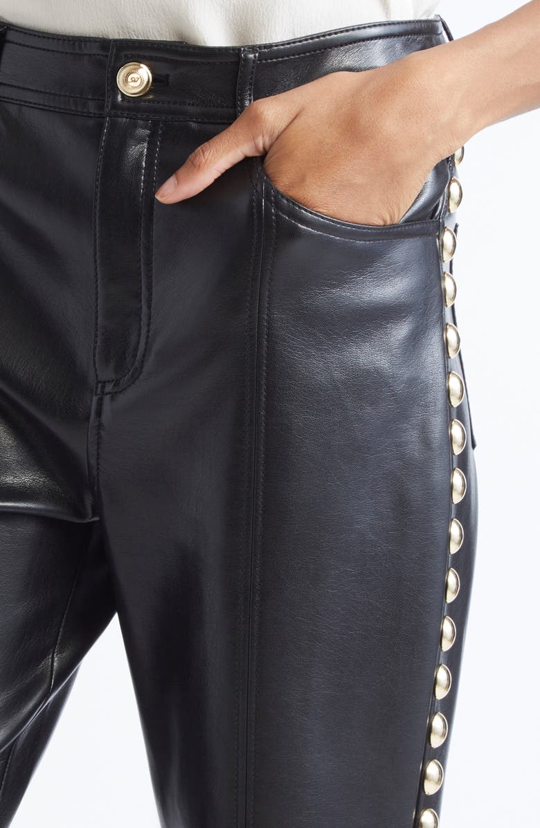 Cinq à Sept Shailene Stud Detail Faux Leather Pants, Alternate, color, Black/Gold