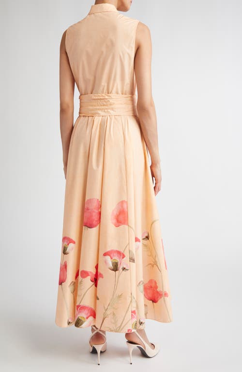 Giambattista Valli Poppy Print Tie Waist Cotton Poplin Sleeveless Shirtdress