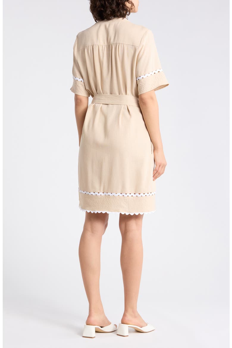 Rickrack Trim Short Sleeve Shirtdress, Alternate, color, LINEN