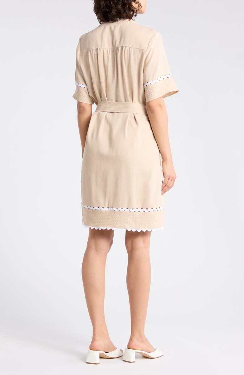 Ellen Tracy Rickrack Trim Short Sleeve Shirtdress, Alternate, color, Linen