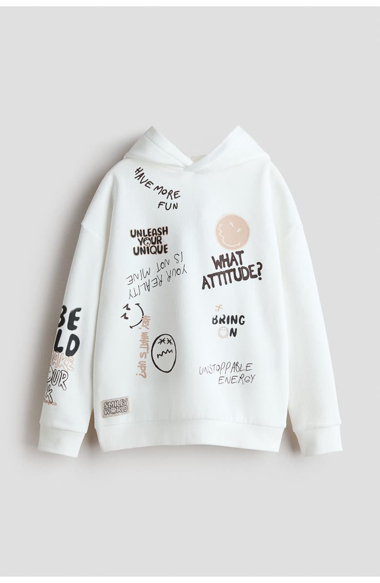 H&M Print-motif Hoodie, Main, color, White/Smileyworld®